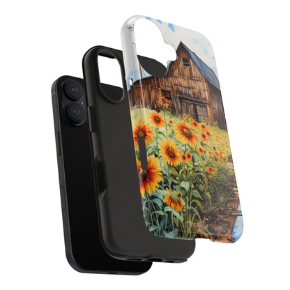 Country Road Sunflower iPhone Case: Rustic Barnyard Design, Cute Floral Case