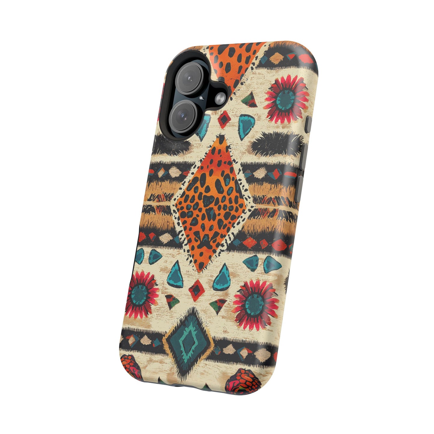 Wild Boho Leopard Print & Floral Tough MagSafe iPhone Case – Eclectic Tribal Design, Dual-Layer Protection