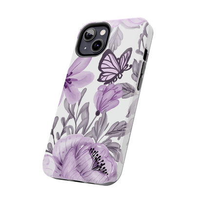 Lavender Bloom Butterfly iPhone Case – Delicate Floral Design with Watercolor Details