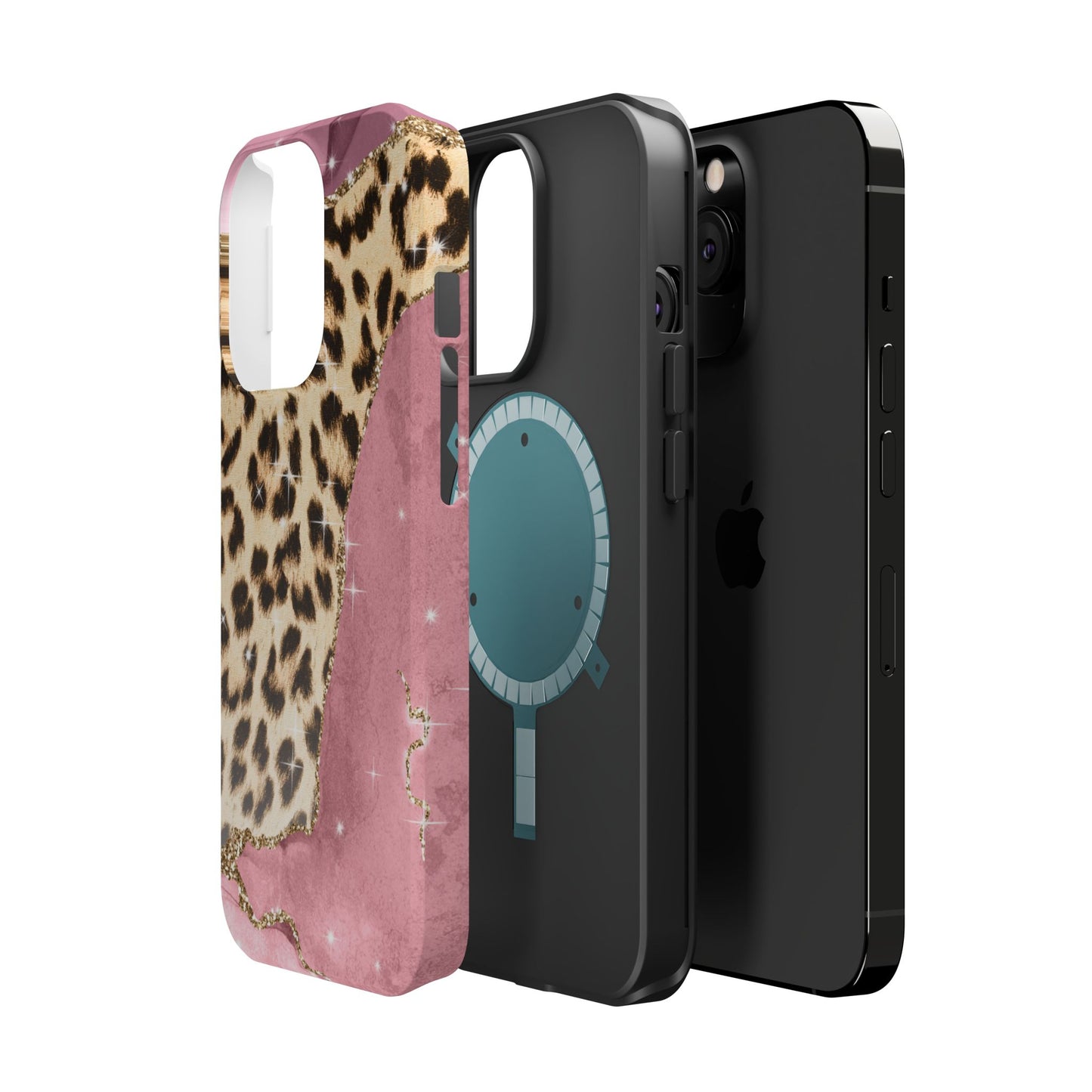 Pink Glam Leopard - MagSafe iPhone Series Case with Glitter Accents