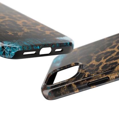 Boho Leopard and Turquoise Tough iPhone Case – Rustic Western Design with Dual-Layer Protection