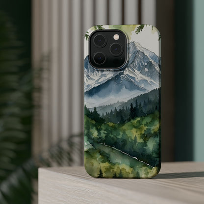 Watercolor Alpine Mountainscape - MagSafe iPhone Case