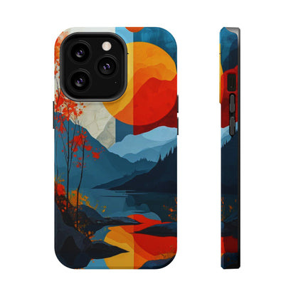 Abstract Autumn Landscape MagSafe iPhone Case – Bold Colorful Sunset Design, Dual-Layer Protection