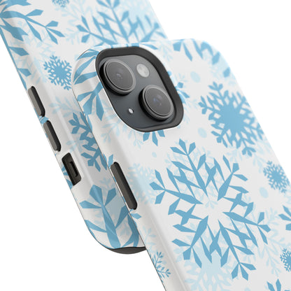 Frosty Blue Snowflakes MagSafe iPhone Case – Shockproof, Smooth Matte Finish, Dual-Layer Design