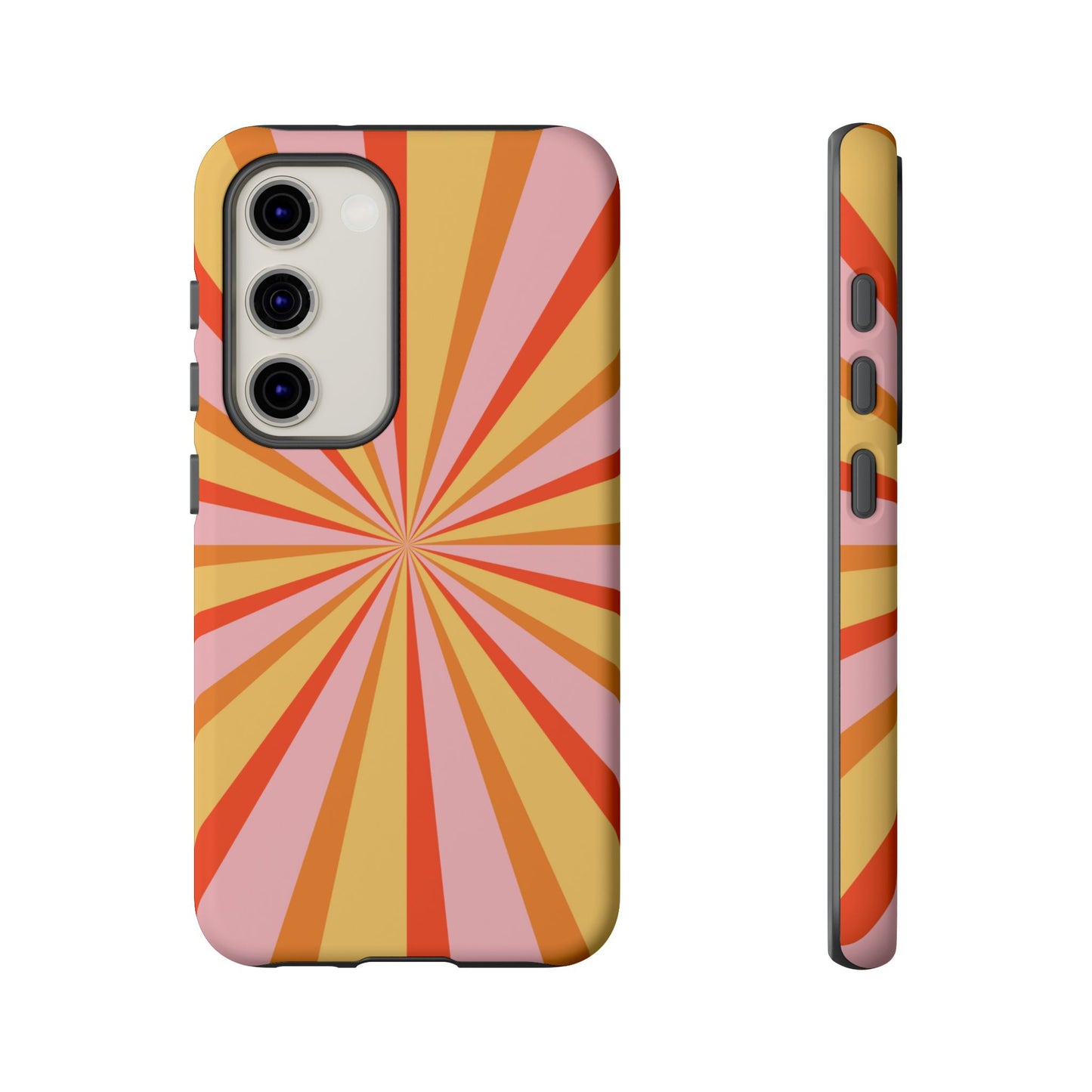 Bold Retro Sunburst Samsung Galaxy Case – Vibrant 70s-Inspired Rays in Orange, Pink, and Yellow