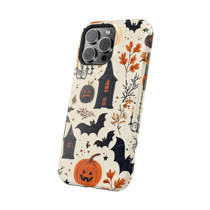 Haunted Halloween MagSafe iPhone Case – Haunted House, Bats, and Pumpkins Design