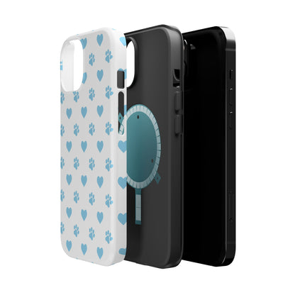 Blue Paw Prints & Hearts – MagSafe iPhone Case with Adorable Pet-Lover Design