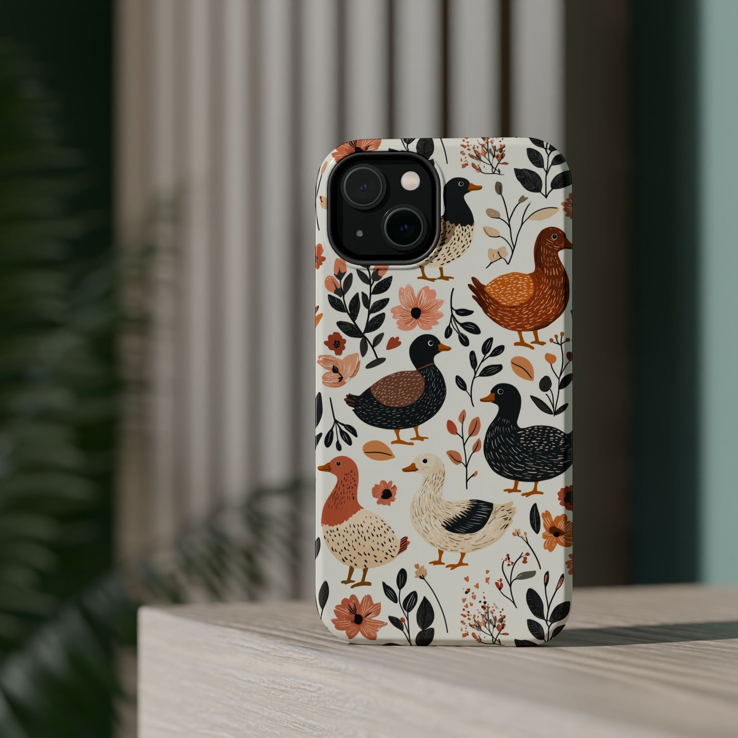 MagSafe iPhone Case: Vintage Duck – Floral & Leaf Design