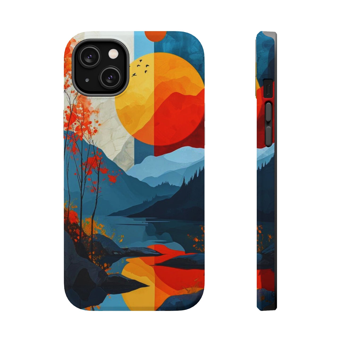 Abstract Autumn Landscape MagSafe iPhone Case – Bold Colorful Sunset Design, Dual-Layer Protection