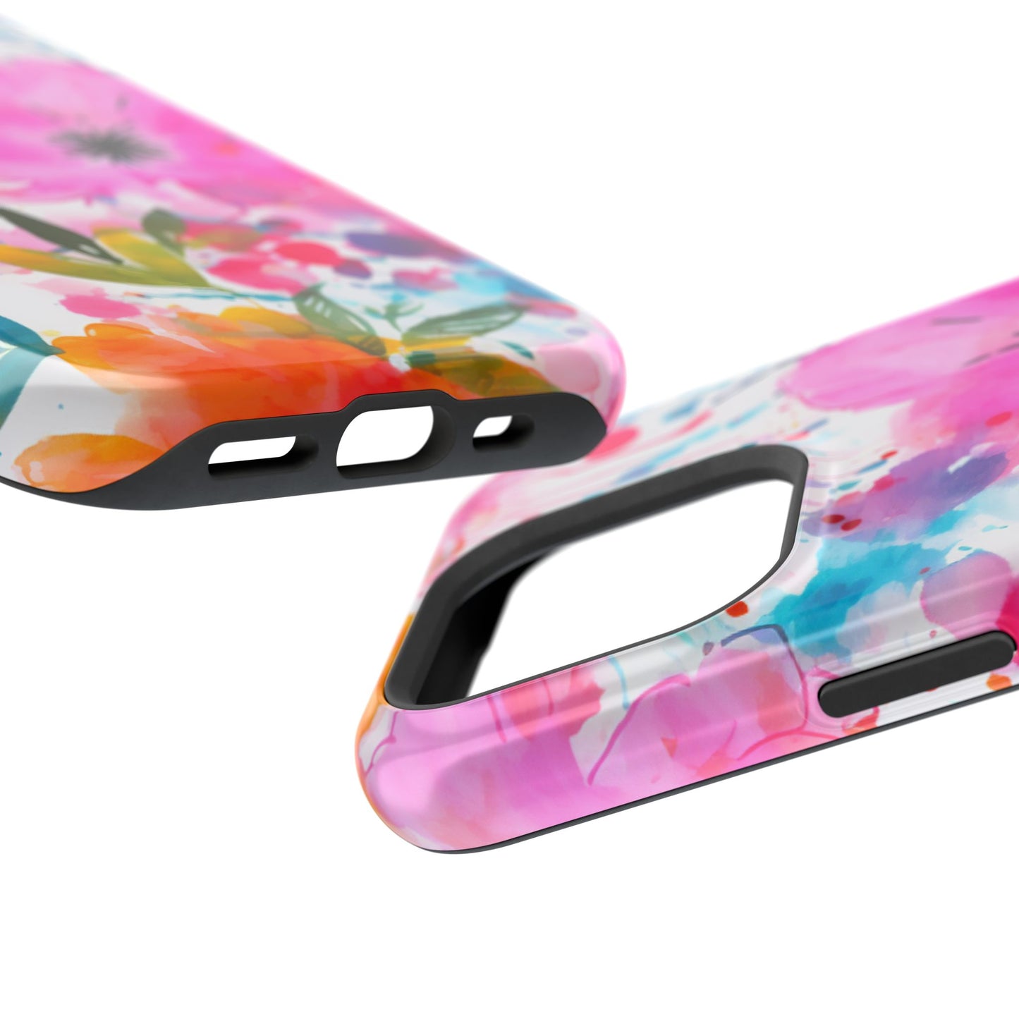 Color Splash Pink & Orange Watercolor Floral - MagSafe iPhone Case