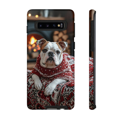 Cozy Bulldog in Sweater Samsung Galaxy Case – Festive Fireplace Protective Cove