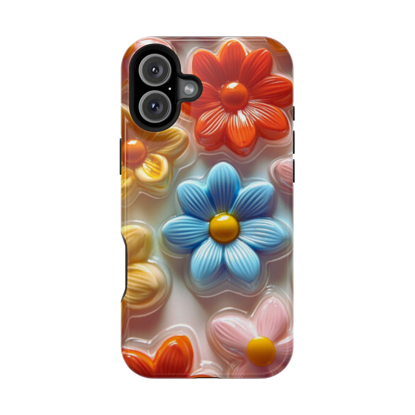 Glossy Retro Flower MagSafe iPhone Case – Colorful 3D Floral Design, Durable Protection