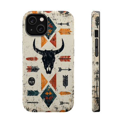 Tribal Bull Skull & Arrows Tough MagSafe iPhone Case – Rustic Western Design, Dual-Layer Protection