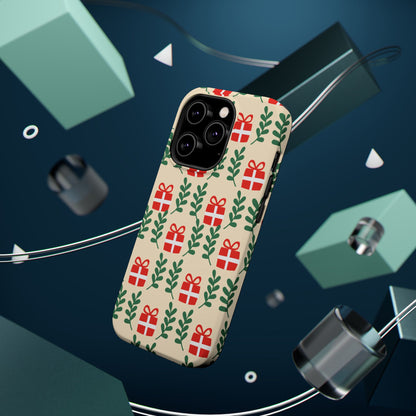 MagSafe iPhone Case: Holiday Cheer – Red Gifts & Green Leaves