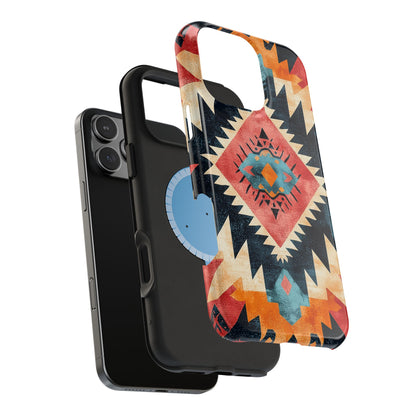 Bold Aztec Pattern Tough MagSafe iPhone Case – Vibrant Geometric Design, Dual-Layer Protection