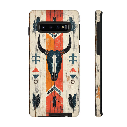 Rustic Western Bull Skull Tough Samsung Galaxy Case – Distressed Wood Design, Dual-Layer Protection