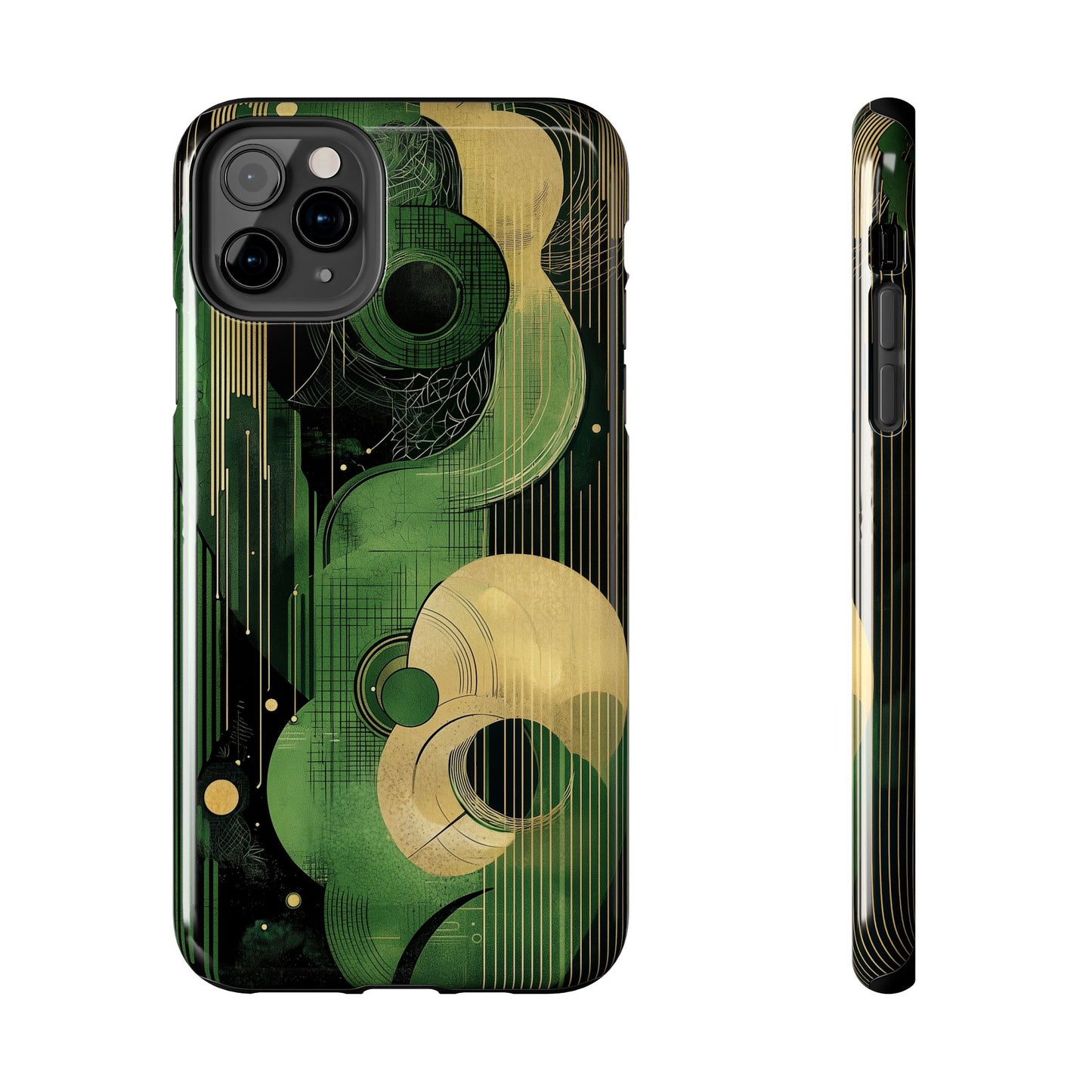 Abstract Green & Gold iPhone Case - Geometric Art Deco Protective Cover