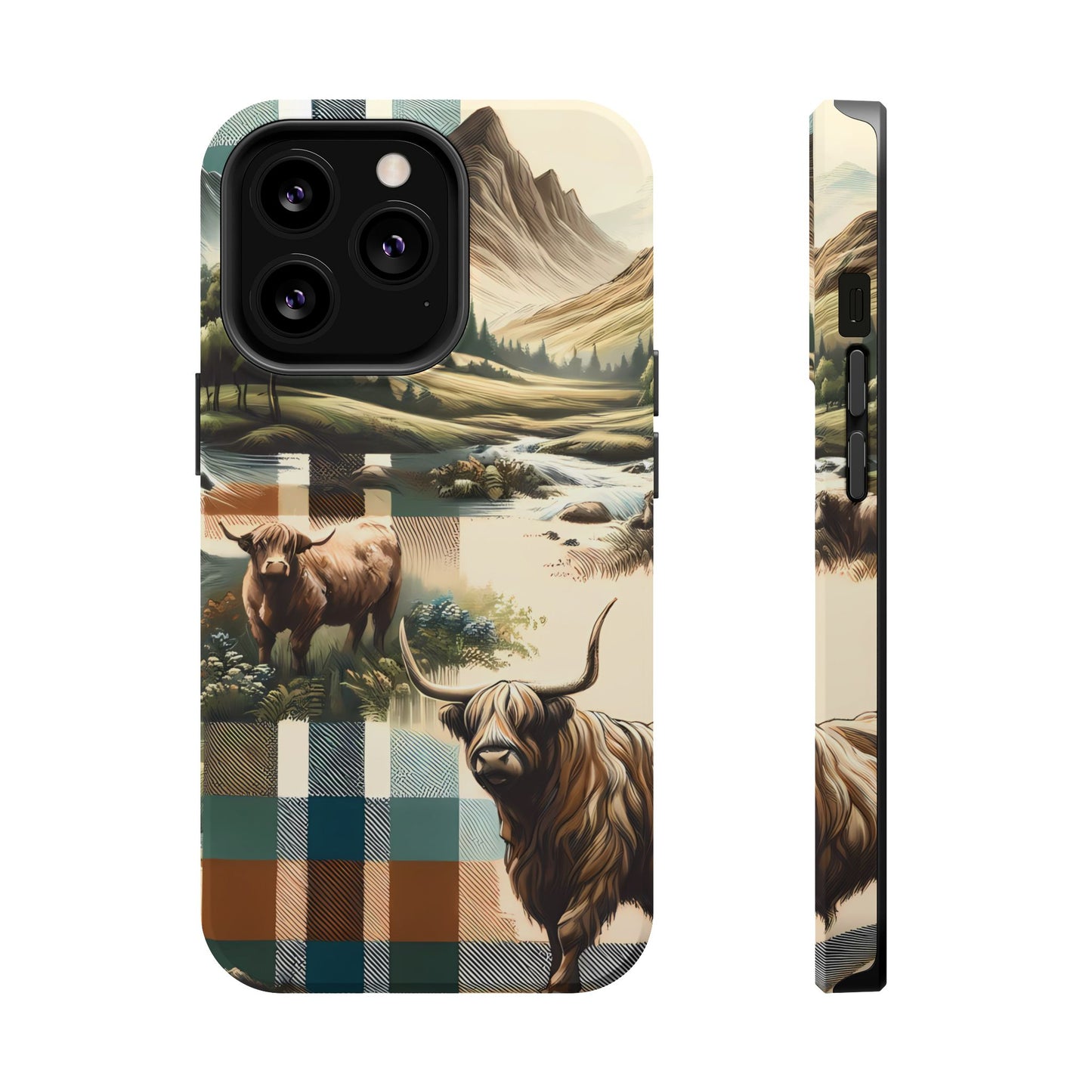 Rustic Highland Cow In Plaid - MagSafe Compatible Case