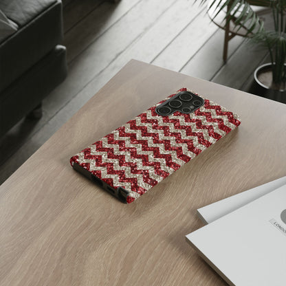 Sparkling Red & White Chevron – Glitter Illusion MagSafe iPhone Case