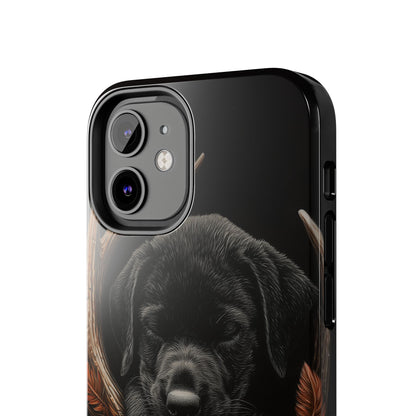 Charming Black Labrador Puppy on Feathers iPhone Case