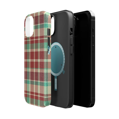 Retro Red & Cream Plaid – MagSafe iPhone Case with Classic Elegance