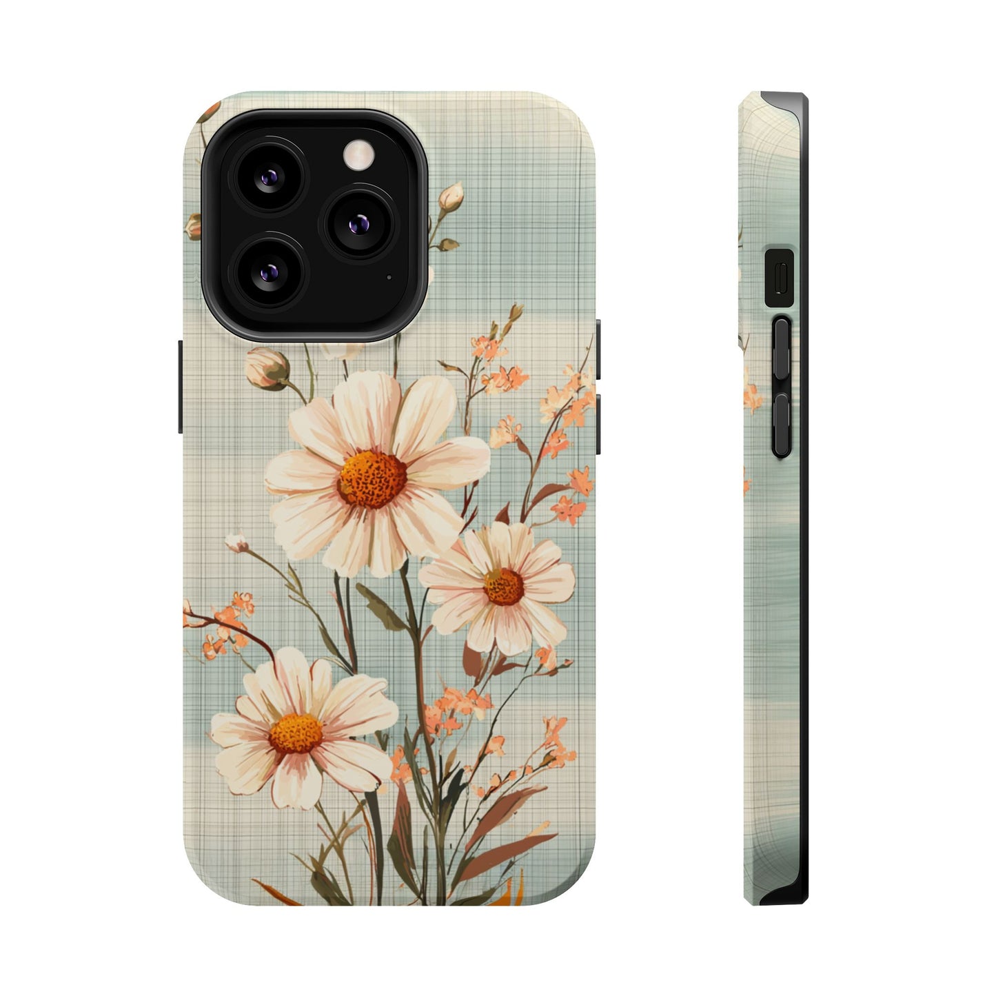 Pastel Green Daisy MagSafe iPhone Case - Floral Plaid Protective Cover