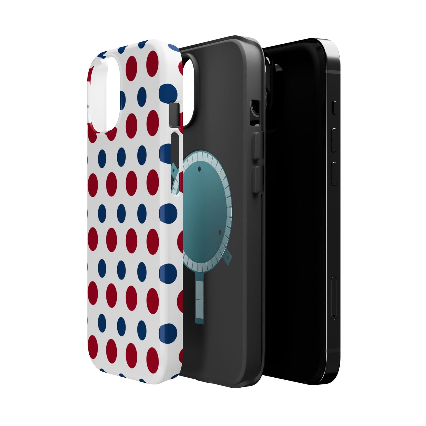 Patriotic Navy, White, and Red Polka Dot MagSafe iPhone Case