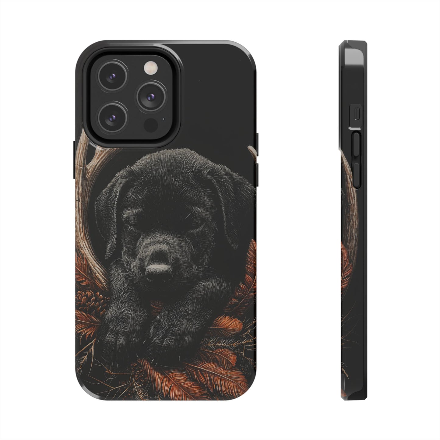 Charming Black Labrador Puppy on Feathers iPhone Case