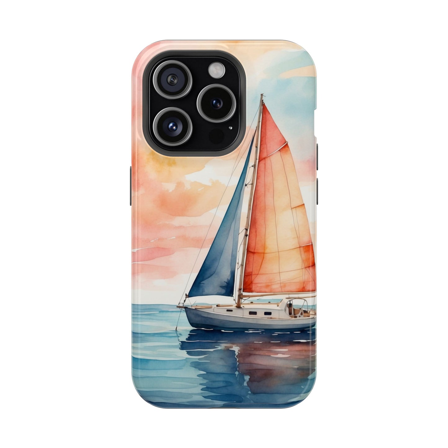 Sunset Sail MagSafe iPhone Case – Watercolor Sailboat and Sky Design