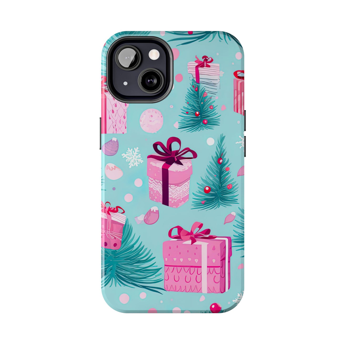 Festive Pink Christmas Gifts and Evergreen iPhone Case – Holiday Theme, Protective Cover