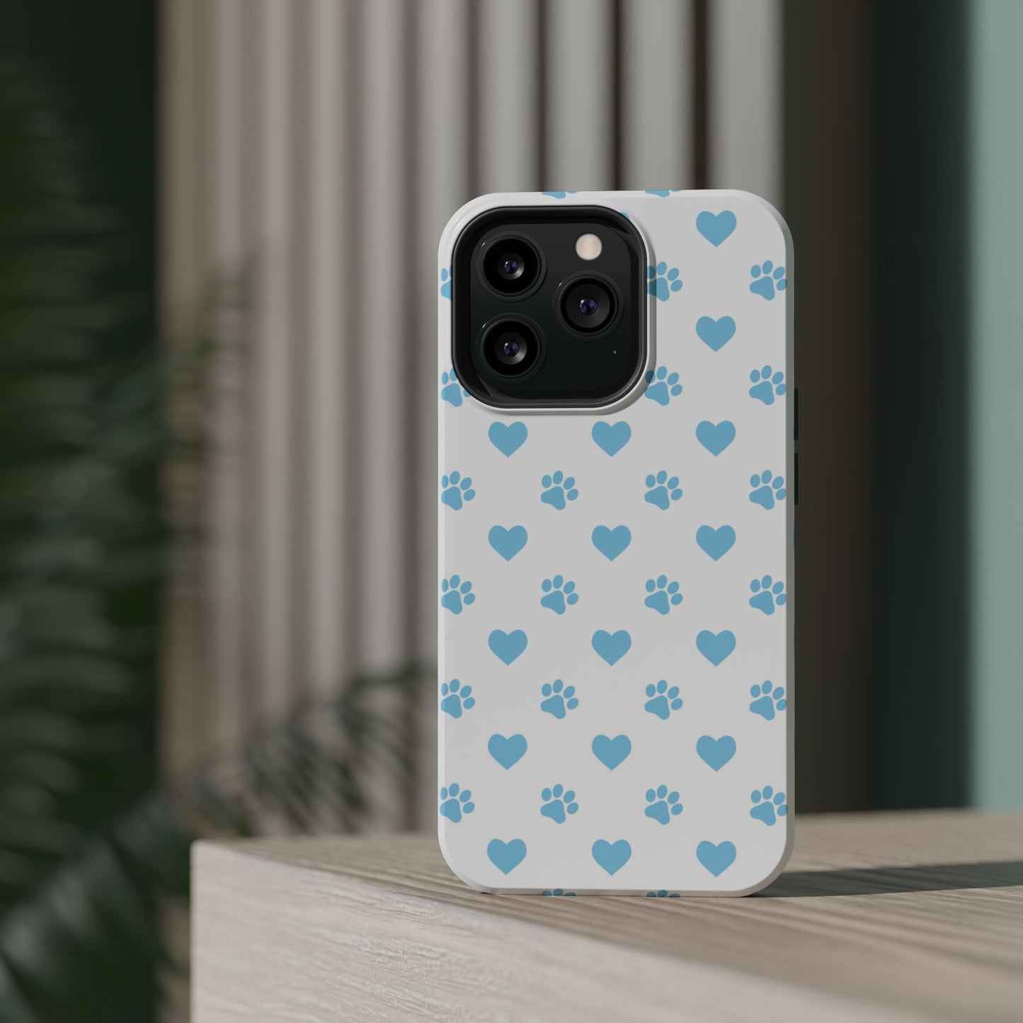 Blue Paw Prints & Hearts – MagSafe iPhone Case with Adorable Pet-Lover Design