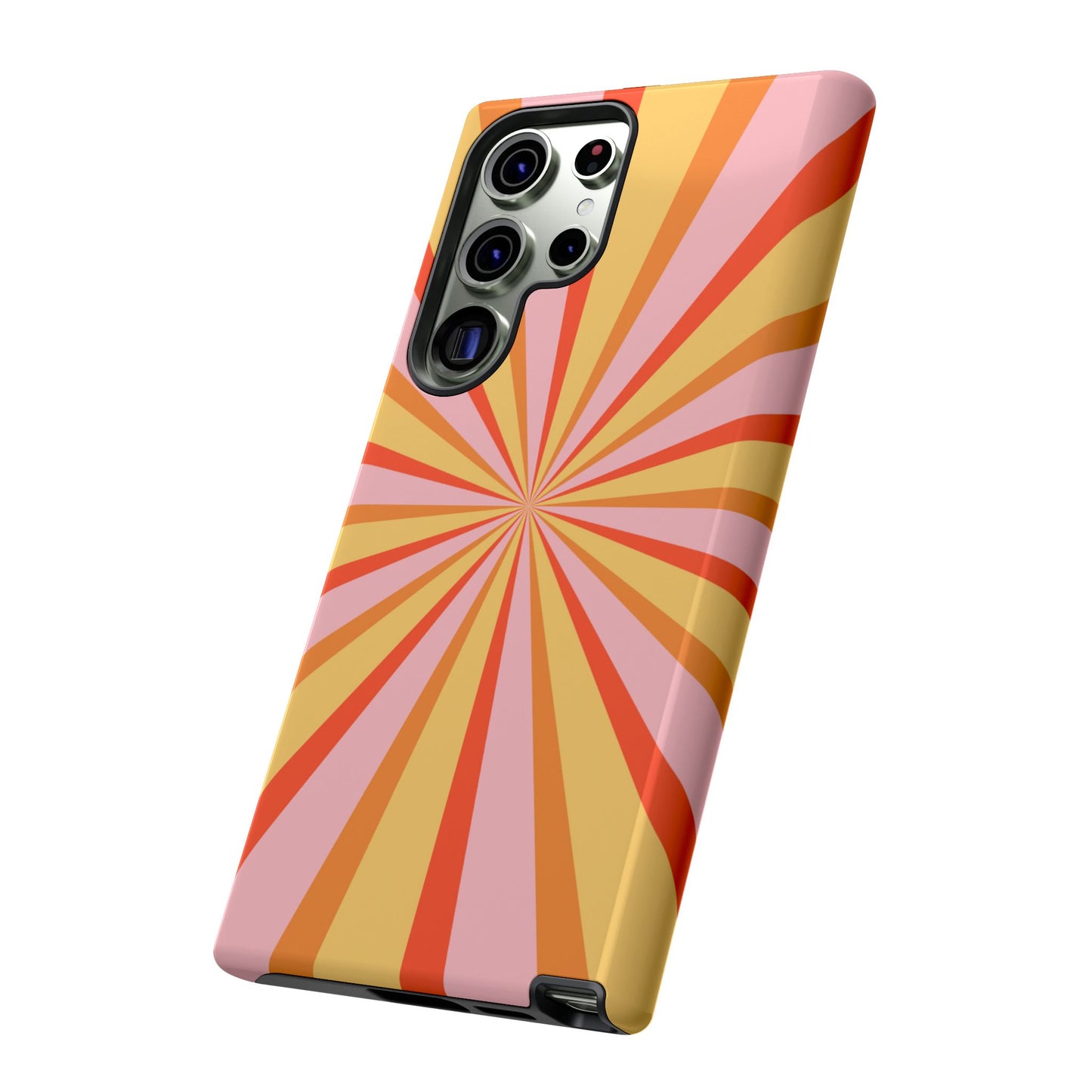 Bold Retro Sunburst Samsung Galaxy Case – Vibrant 70s-Inspired Rays in Orange, Pink, and Yellow