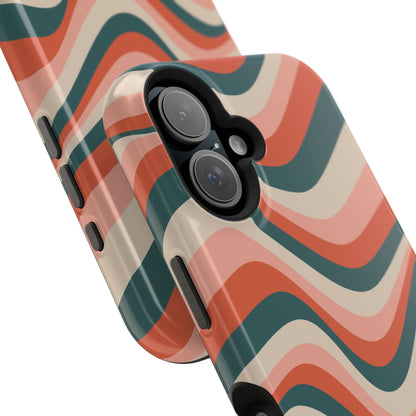 Groovy Waves MagSafe iPhone Case – Retro 70s-Inspired Stripes in Coral, Cream, and Teal