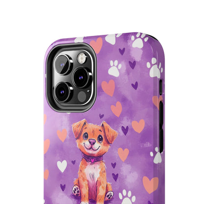 Cute Puppy iPhone Case - Adorable Pet Design with Hearts & Paw Prints, Protective Cover