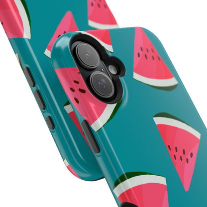 Watermelon Bliss MagSafe iPhone Case – Vibrant Summer Fruit Design on Teal Background