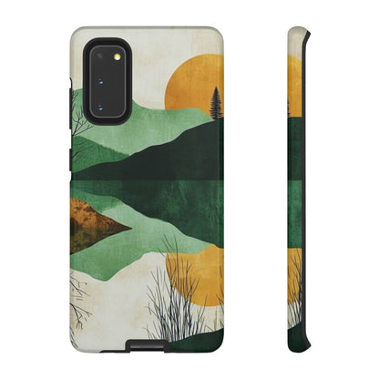 Retro Mountain Sunrise Samsung Galaxy Case – Minimalist Landscape Design, Dual-Layer Protection