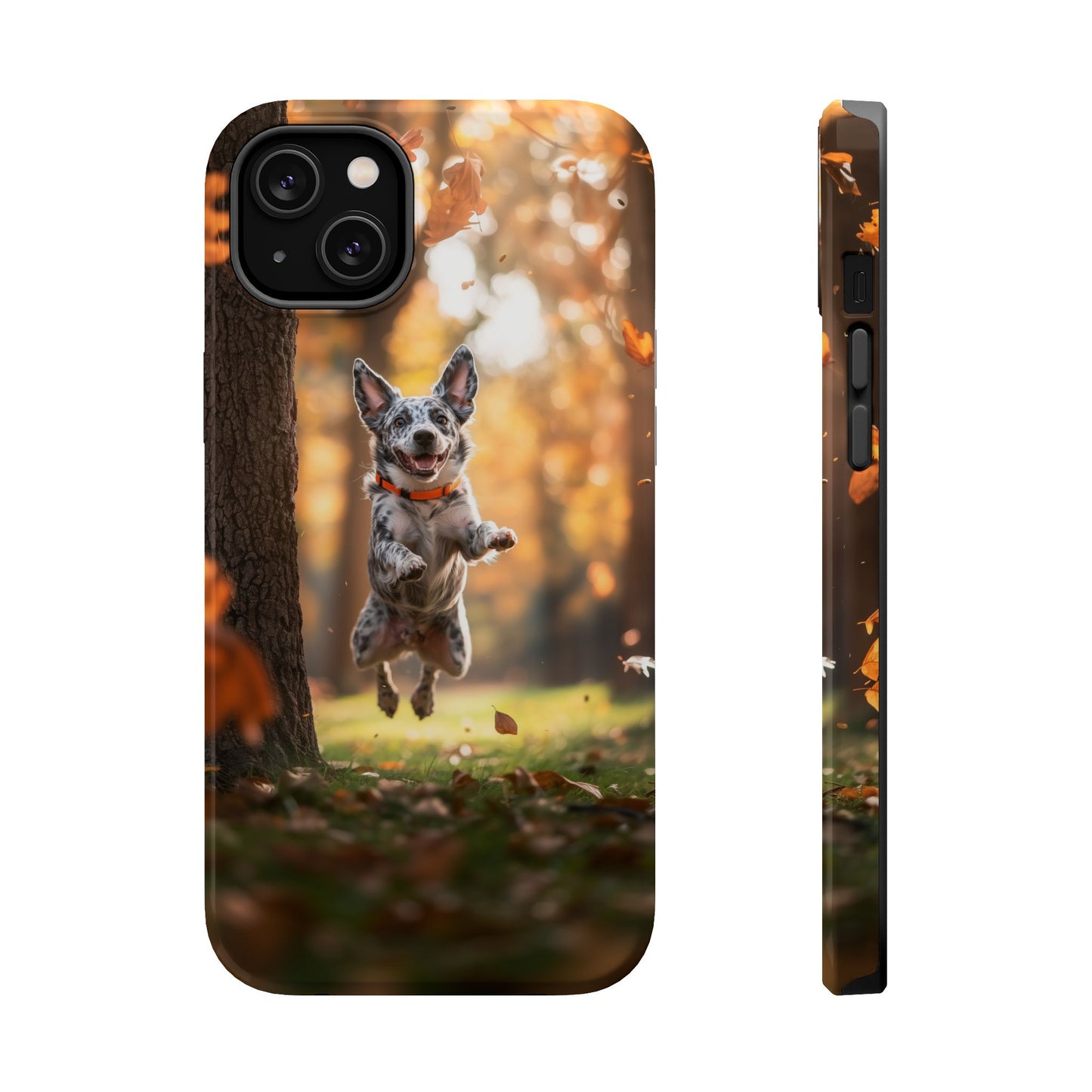 Energetic Blue Heeler Forest Pup MagSafe iPhone Case – Durable Outdoor-Inspired Design