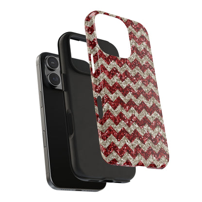 Sparkling Red & White Chevron – Glitter Illusion iPhone Case