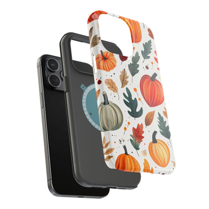 Autumn Harvest MagSafe iPhone Case - Pumpkin and Fall Leaf Design