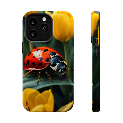 MagSafe iPhone Case: Vibrant Ladybug Amidst a Lush Yellow Flower Garden