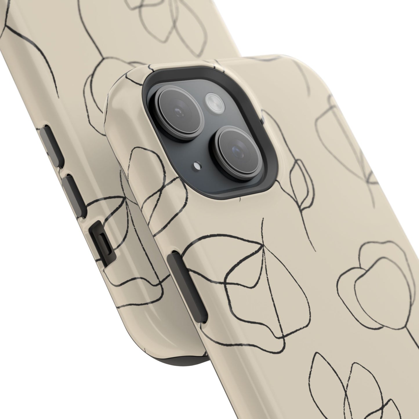 Minimalist Line Art Floral Tough MagSafe iPhone Case – Elegant Abstract Design with Dual-Layer Protection