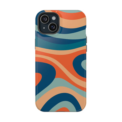 Retro Vibe Wavy Stripes MagSafe iPhone Case – 70s-Inspired in Teal, Orange, and Rust