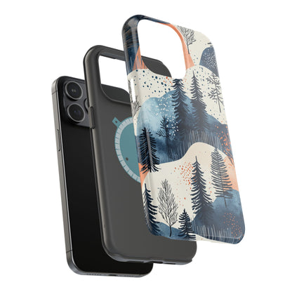 Winter Forest MagSafe iPhone Case | Watercolor Trees & Mountains