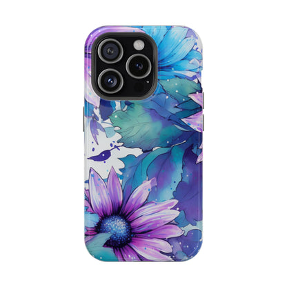 Purple & Teal Watercolor Floral MagSafe iPhone Case - Artistic Flower Design