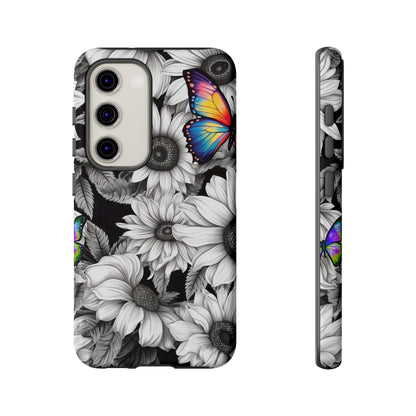 Rainbow Butterflies & Monochrome Sunflowers – Samsung Galaxy Case