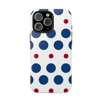 Bold Navy & Red Polka Dot Pattern – iPhone Case