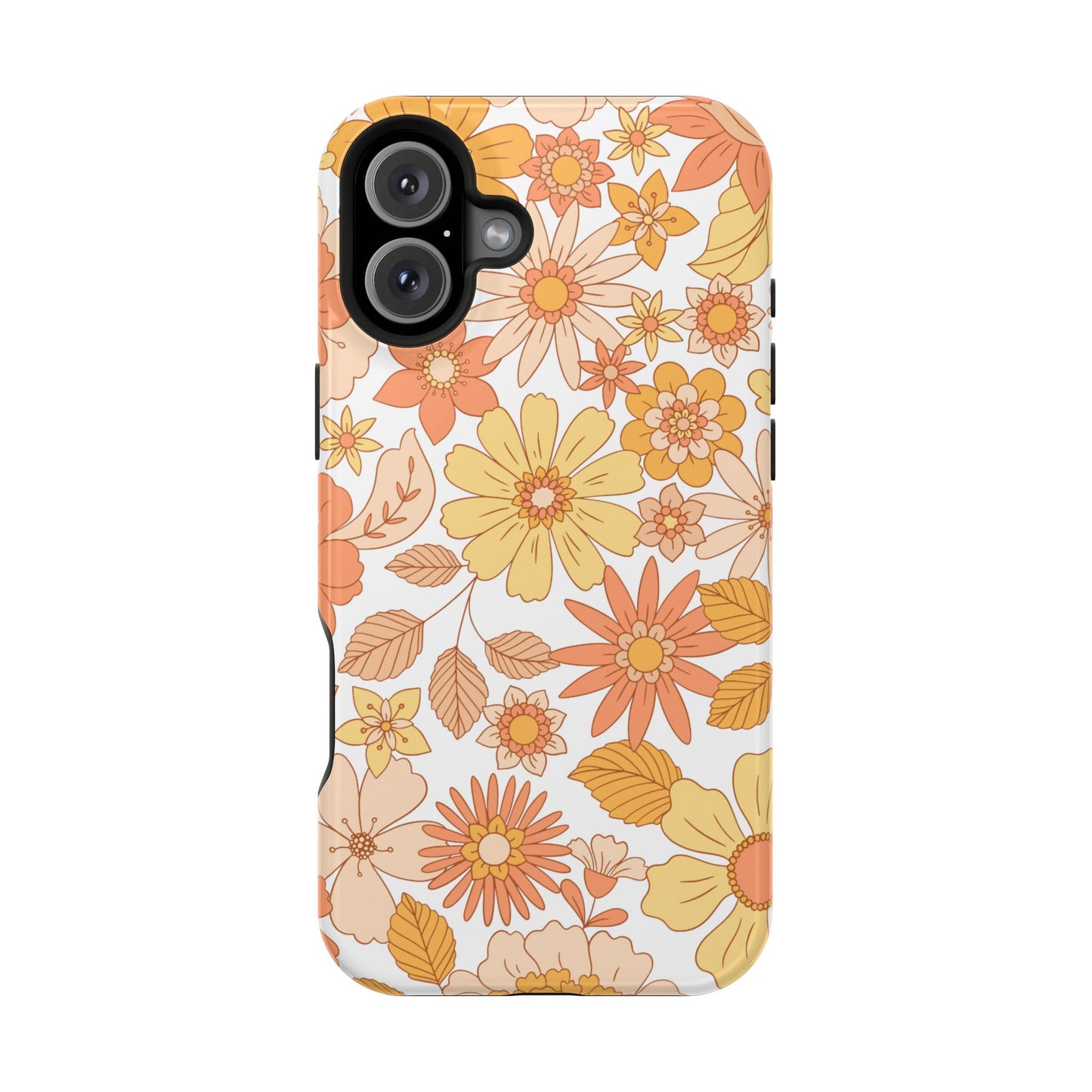 Vintage Floral Bloom MagSafe iPhone Case – Warm Orange & Yellow Retro Flower Design with Matte Finish