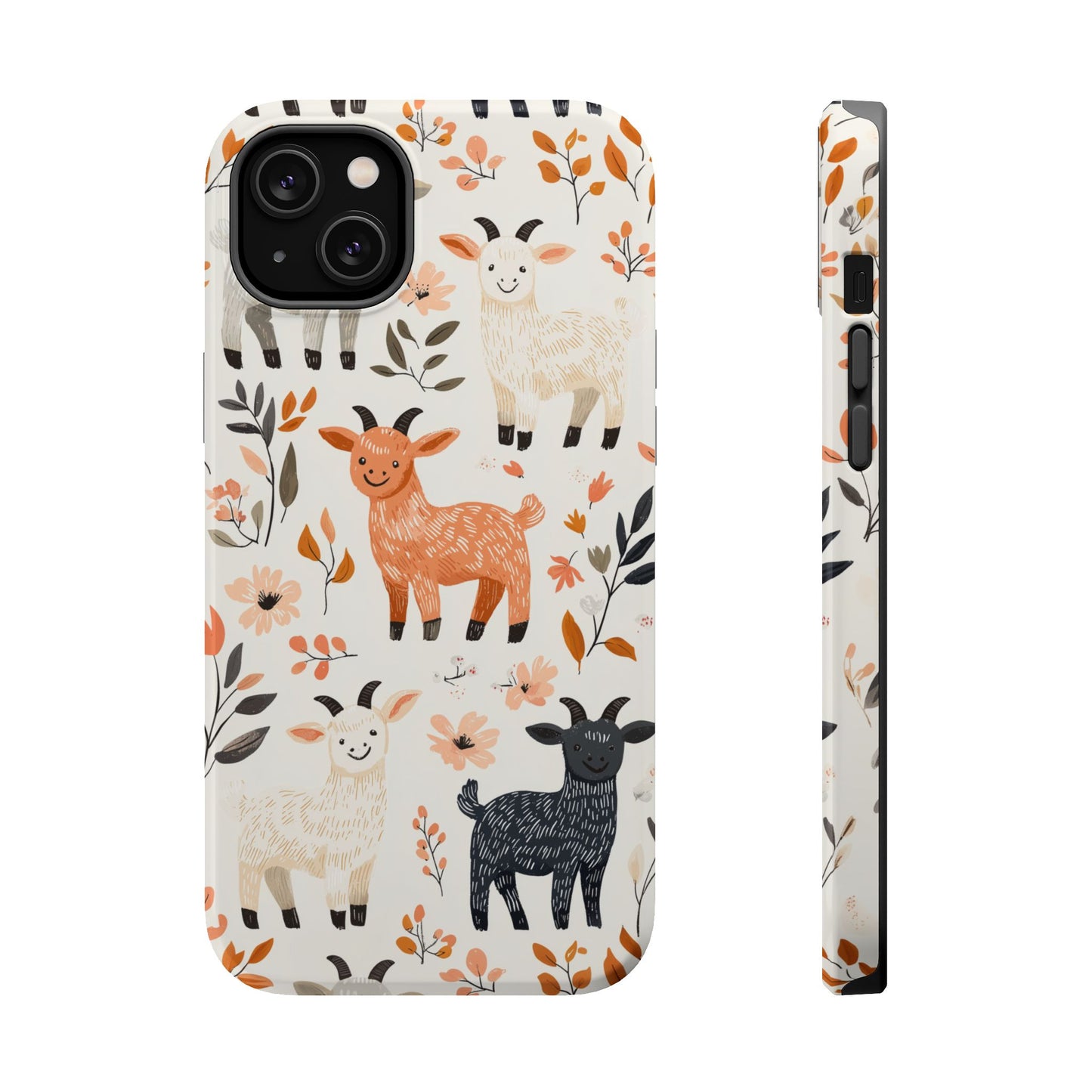 MagSafe iPhone Case: Smiley Goats & Dried Flowers – Vintage Charm