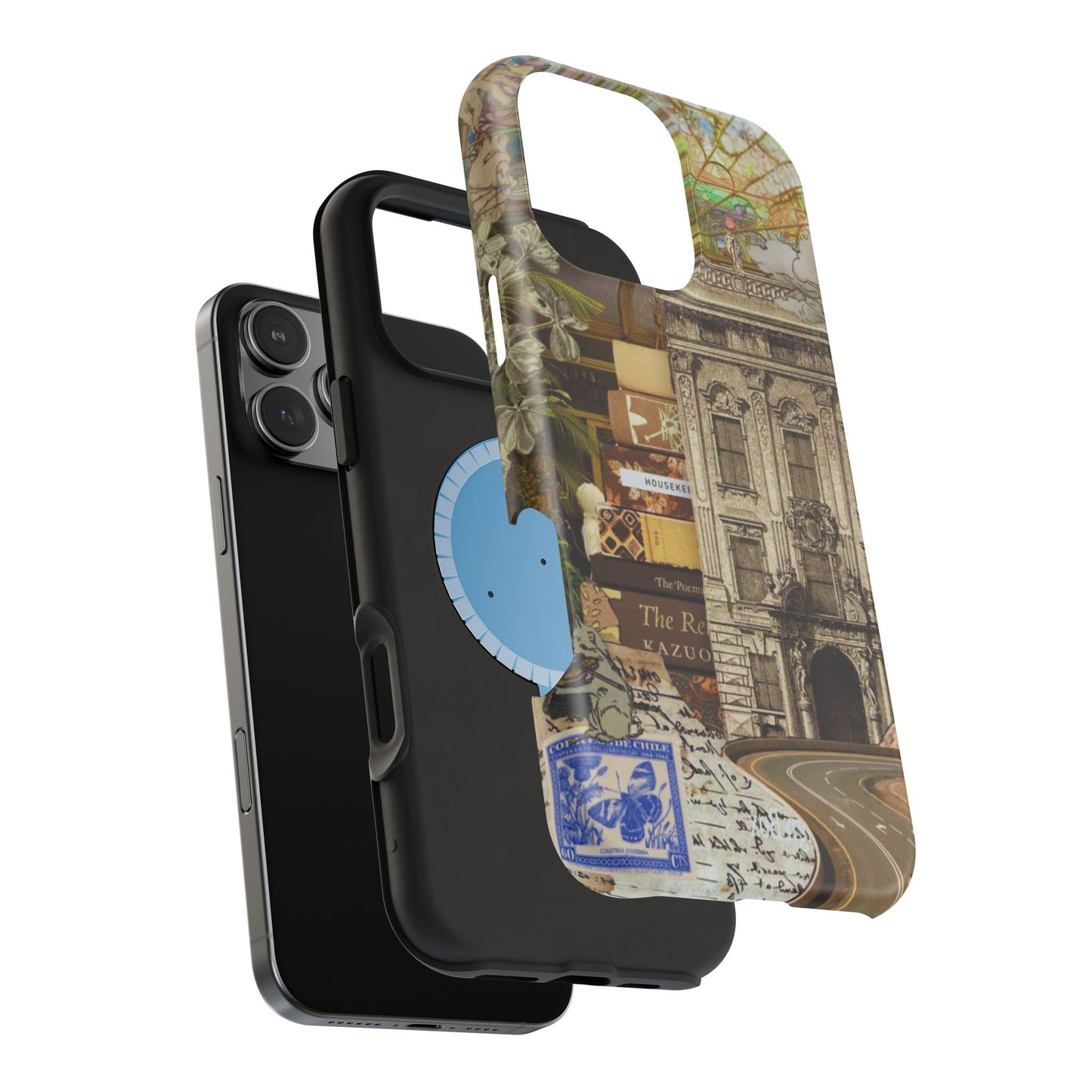 Whimsical Road Trip Collage MagSafe iPhone Case – Dual-Layer Protection with Vintage Art and Adventure Design