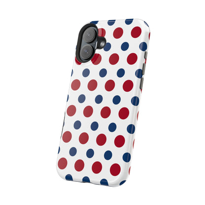 Patriotic Navy, White, and Red Polka Dot MagSafe iPhone Case